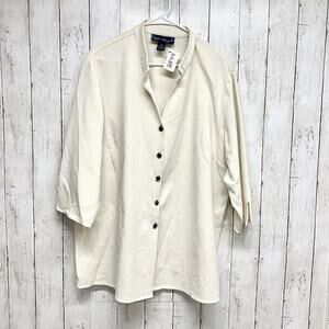 Vintage Susan Graver Style Jacket Women Size 2X Ivory Collared Button Front City